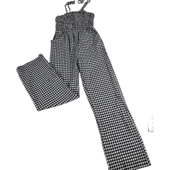 Sincerely Jules Pants - Black & White Gingham Checked Smocked Top Jumpsuit Size XS